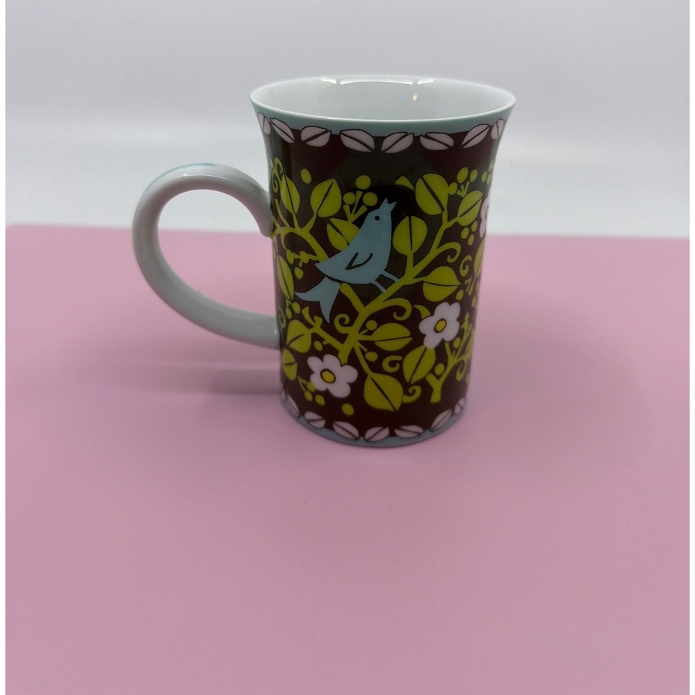 Vera Bradley Sittin in a Tree Mug Andrea by Sadek Brown Bird Floral 4 Inch